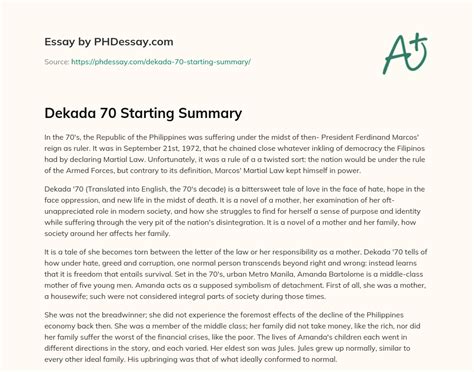 Dekada 70 Starting Summary .